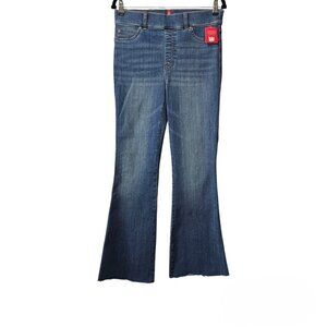 Spanx High Waist Flare Pull On Stretch Denim Raw Hem Jeans